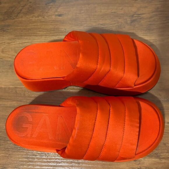 GANNI Retro Pool Platform Puffy Slide Sandals in Orange Dot Com  MSRP $325 - Picture 9 of 10